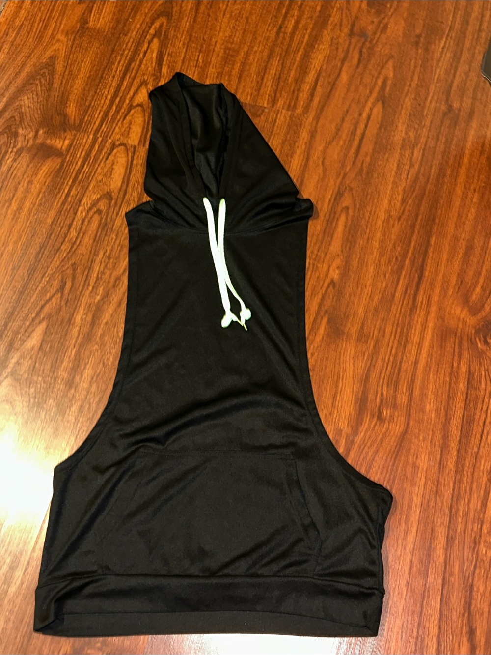 Black Sleeveless Hooded Crop Top with chartreuse tie - size M. Very sexy